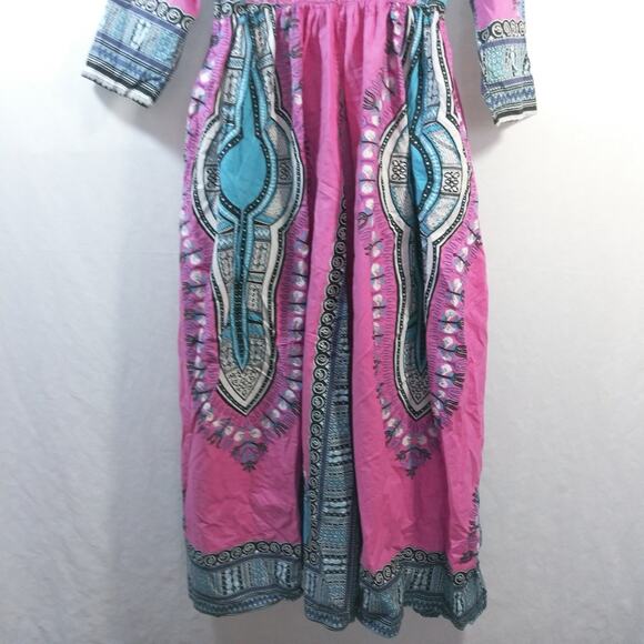 Rainbow Pink Boho Printed Cotton Maxi Dress Pockets Size OSFM - Picture 4 of 10
